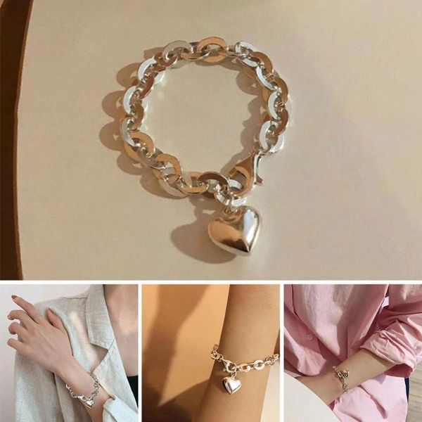 

tennis trend punk vintage charm sweet love heart shape tassel bracelet women hollow round chain bungee jewelry gifts, Golden;silver