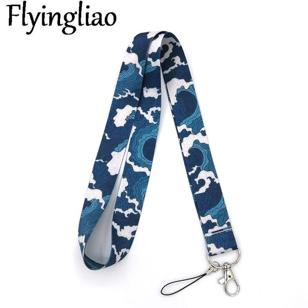 

hokusai waves lanyard keys phone holder funny neck strap with keyring id card diy animal webbings ribbons hang rope decorations cell straps