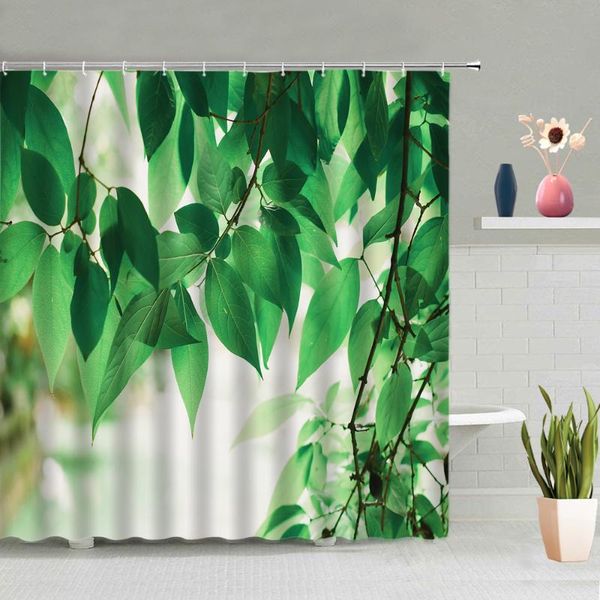 

shower curtains plant curtain green leaf flower simple decorative screen bathing polyester fabric washable with hook home decor