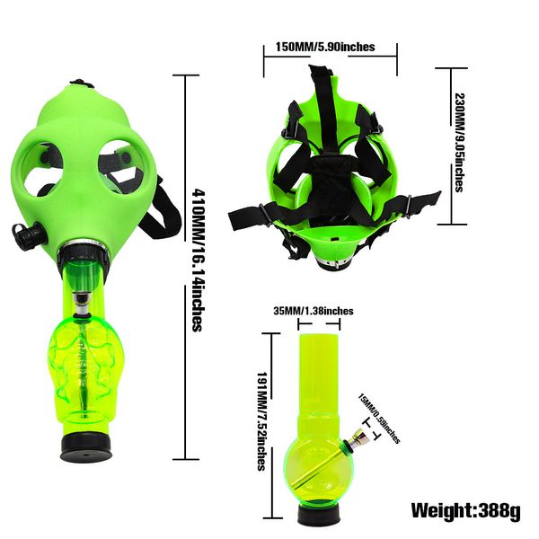 Pipa ad acqua in silicone Tabacco Creativo Acrilico Fumo Maschera antigas Tubi Bong Shisha in 5 colori