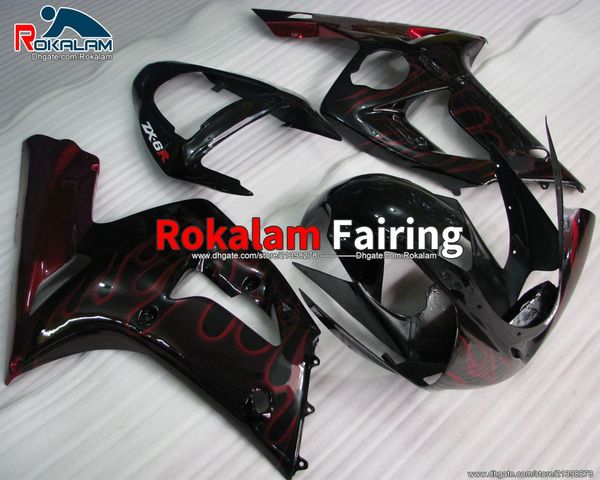 Für Kawasaki Verkleidungen Ninja ZX6R 2003 2004 Rote Flamme ZX-6R 03 04 ZX 6R Motorrad Verkleidung Body Kit (spritzguss)