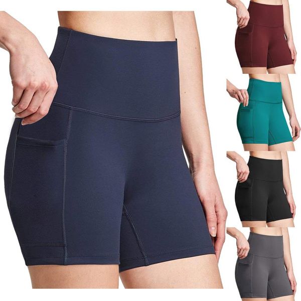 

yoga outfit leggings sport women fitness solid color stitching side pockets tight pants shorts stretch high waist