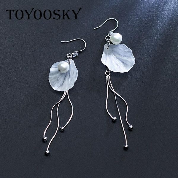 

dangle & chandelier toyoosky korean style exaggerate flower petal girl tassel long pearl charm drop earrings 925 sterling silver wholesale