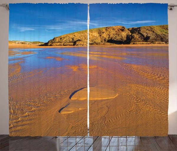 

curtain & drapes pale cinnamon sky blue footprints the sand curtains shallow water waves perranporth beach sunny day living room window