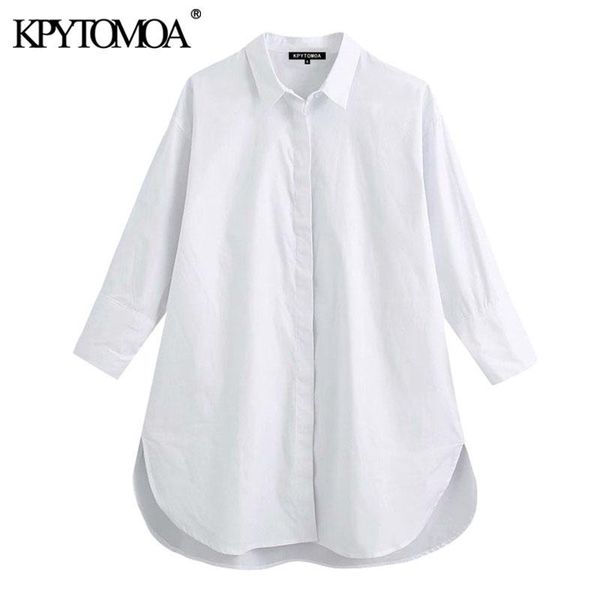 

women 2021 fashion with buttons loose asymmetry blouses vintage long sleeve side vents female shirts blusas chic women's, White