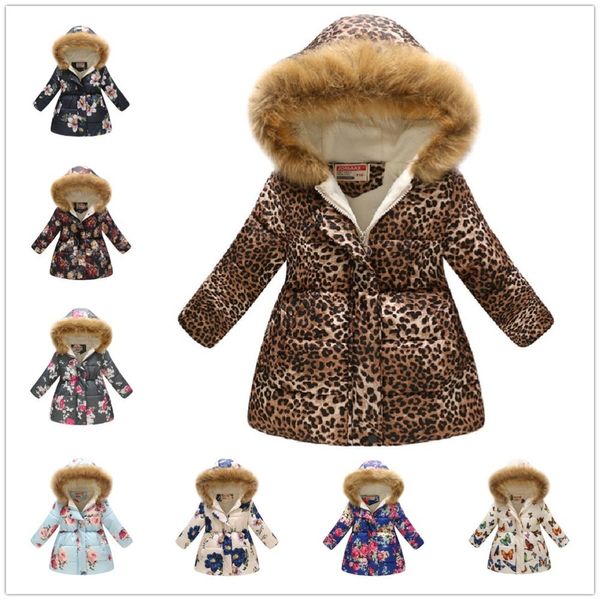 Leopardo Ragazze Piumino Piumino Invernale Bambini Capispalla Vestiti Ragazza Con Cappuccio Cappotto Lungo Vestito Fiore Bambini Soprabito Mantello 210413