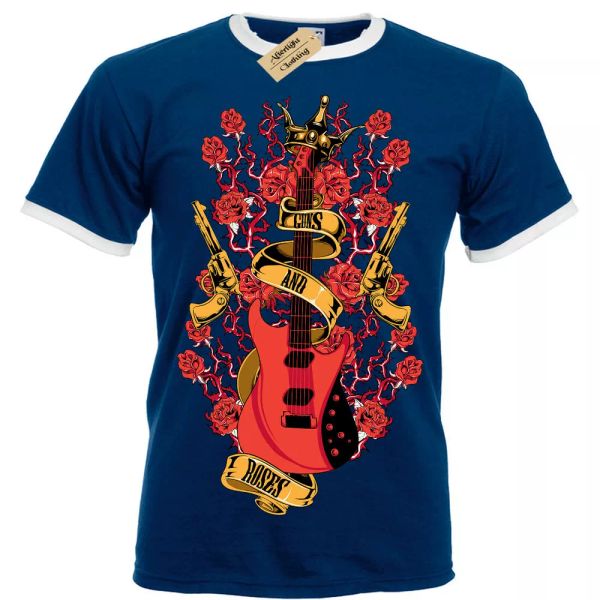 

guns rosas guitarra camiseta hombre ringer, White;black