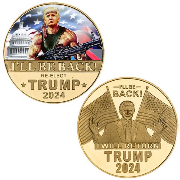 

trump 2024 former president us arts and crafts commemorative coin i'll be back combination souvenir coins gold metal badge 5fh t2