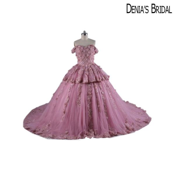 

party dresses 2021 ball gown blush off the shoulder 3d appliqued evening, White;black