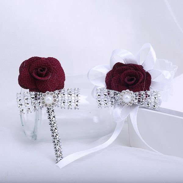 

decorative flowers & wreaths groom suit lapel pin bride bridesmaid wrist flower ivory handmade business party wedding supplies t054