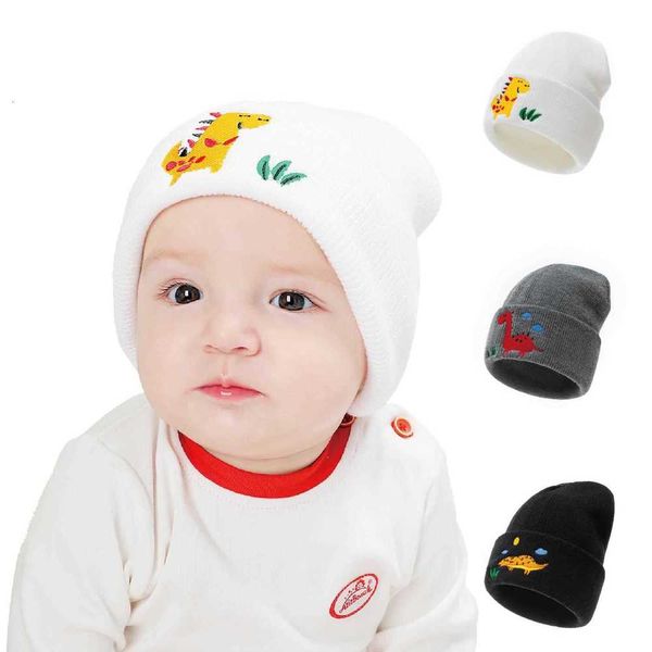 

2021 fashion baby hat embroidered dinosaur knitted 2020diy warm dome curled, Yellow