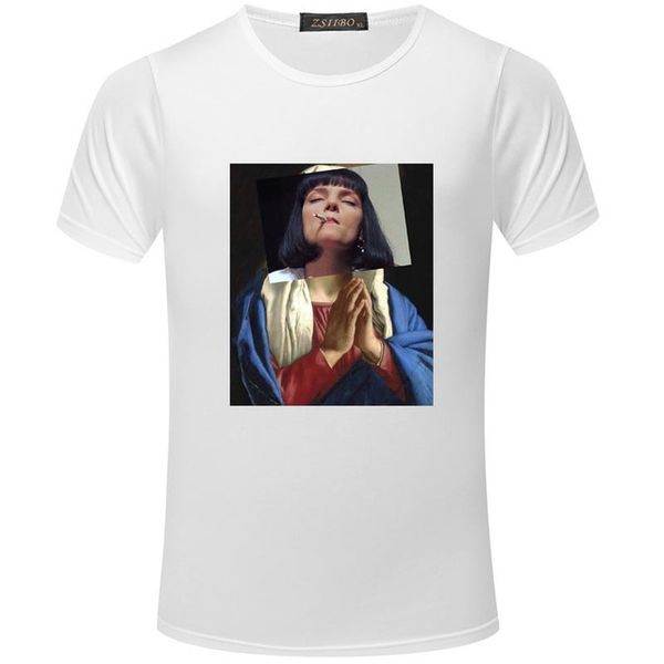 

hip hop fashion t shirt men cartoon digital print tshirt fans streetwear funny harajuku virgin mary printed t-shirts s5mc41, White;black