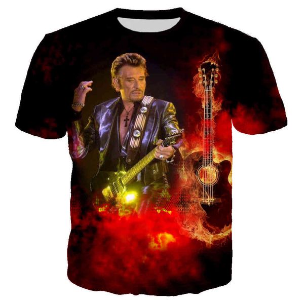 

men's and women's rock singer t-shirts, johnny halyday 3d printed shirts, casual street cloth, hip hop, harajuku, large, White;black