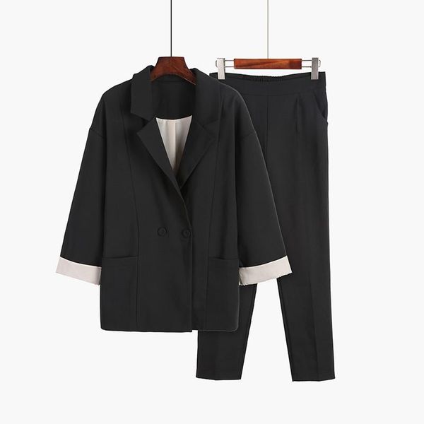 

fashion spring autumn pant suits 2 piece set for women double breasted blazer jacket & trouser ol suit feminino ws228 two dress, White