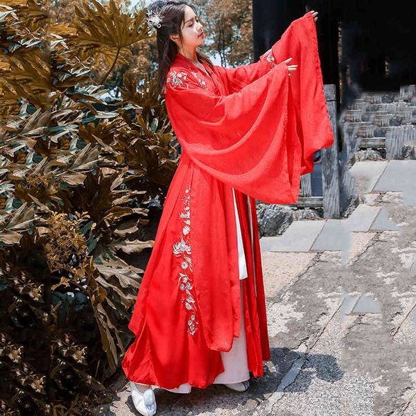 

red hanfu for women embroidery dance costume chinese festival outfit folk stage performance clothes oriental fairy d014, Black;red
