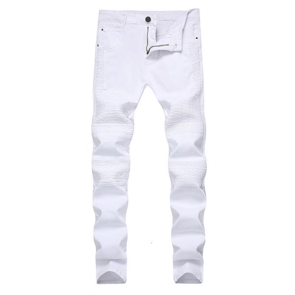

mens biker runway distressed skinny elastic denim washed black jeans for men high quality, Blue