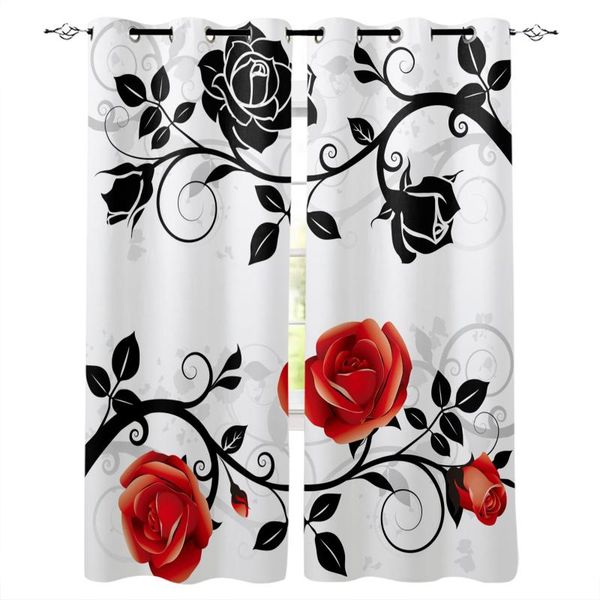 

red and black rose white curtain for living room kids decoration bedroom window treatment drapes &