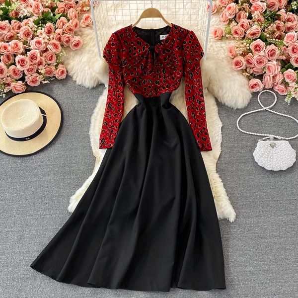 

casual dresses autumn spring girl celebrity fake two-piece o-neck long sleeve dress women fashion lace splice waist close, Black;gray