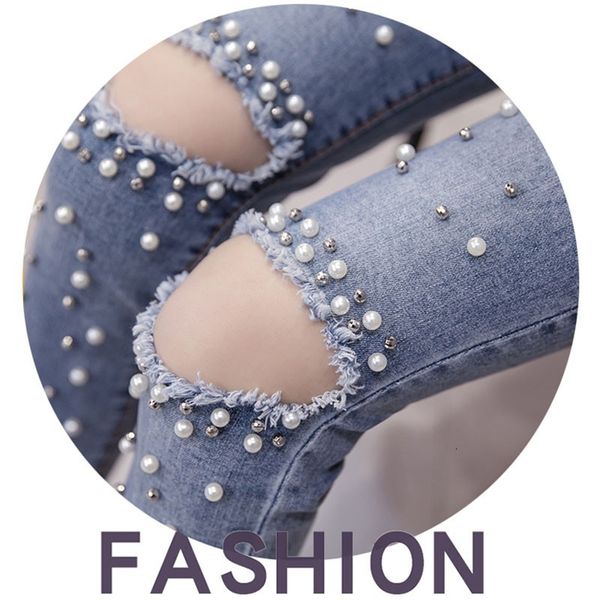 

women's jeans female torn fashion pearled skinny jeans high street boyfriend casual ladies nz063 oqte, Blue