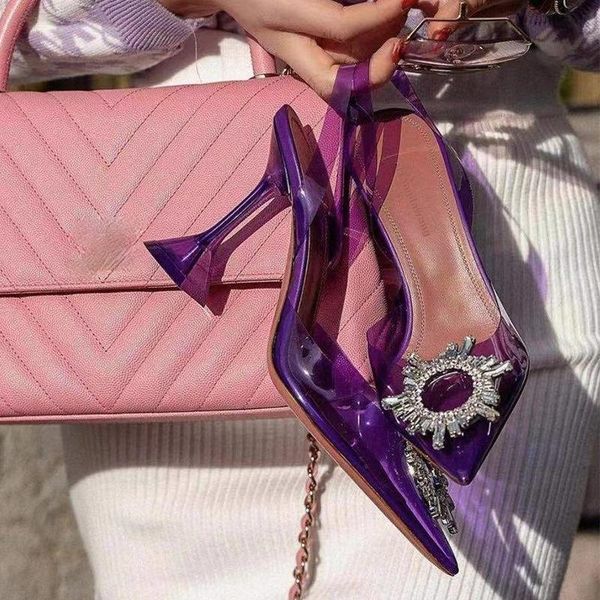 

sandals pointed transparent women summer 2021 rhinestone baotou jelly banquet high heels large size, Black