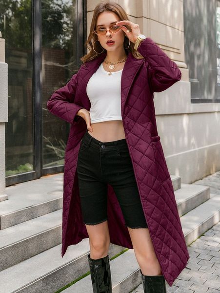 

simplee patch pocket belted padded coat g2c7#, Black