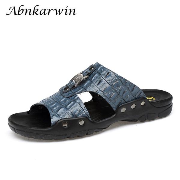 

slippers leather slides men plus size big summer casual outdoor outside slide slipper sandals soft comfortable drop, Black