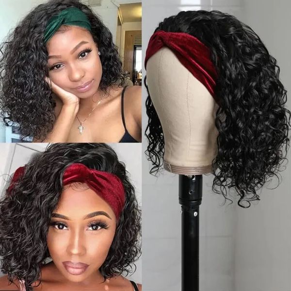 

headband wigs for black women synthetic water wave curly wig glueless half wig with headbands attached natural for daily usefactory direct
