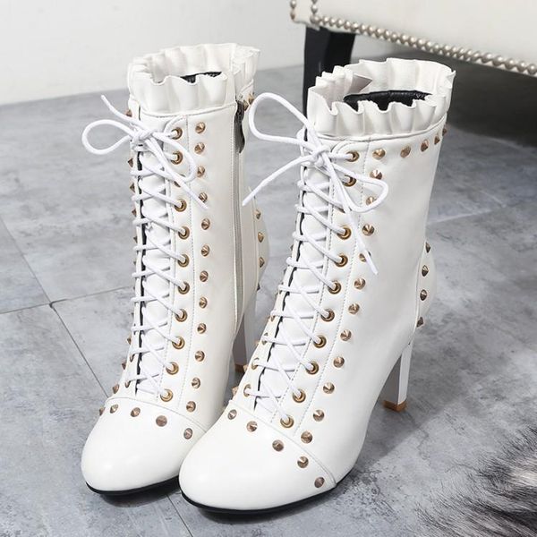 

boots oversized - women shoes ankle for ladies cross binding willow lace, Black