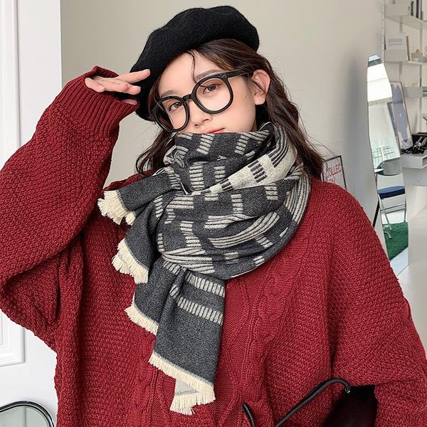 

scarves autumn and winter nylon material scarf thick double-sided warm shawl fashion trend shopping first choice temper, Blue;gray