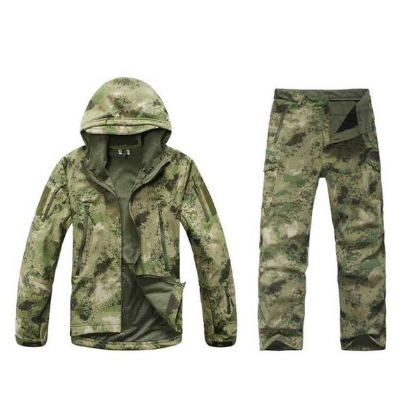 

man winter outdoor hunting sets waterproof softshell tactical camouflage jackets + pants military suits sport hikin jacket men's tracks, Gray