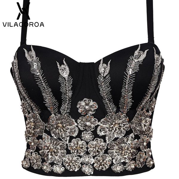 

women's tanks & camis luxury beaded embroidery corset female skinny french retro sling crop the banquet stage shines women vest, White
