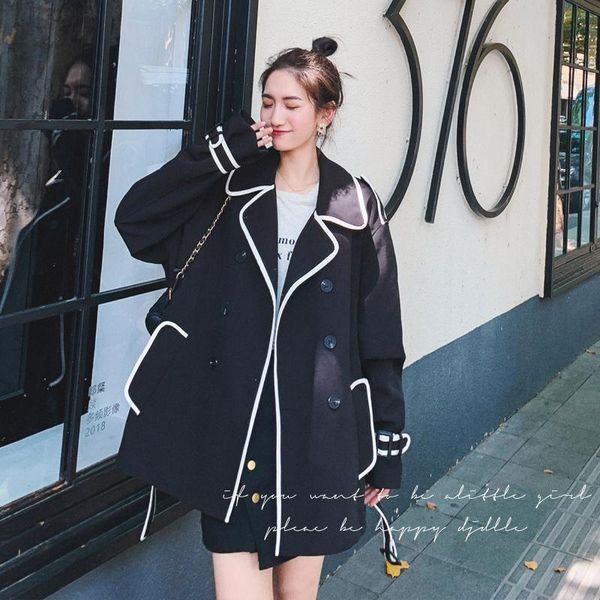 

women's trench coats black windbreaker short spring autumn temperament coat female loose double-breasted fashion korean ladies cloak, Tan;black