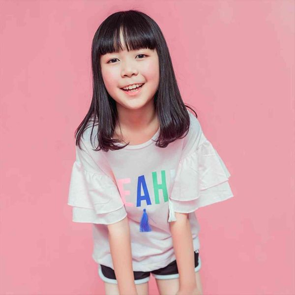 

cotton teen girl short sleeve kids letter print tassel tees big girls children clothes 8 10 12 14 16years, Blue
