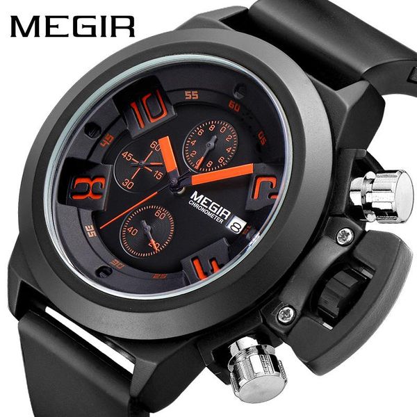 

wristwatches megir original watch men sport quartz watches chronograph wrist relogio time hour clock reloj hombre mens, Slivery;brown