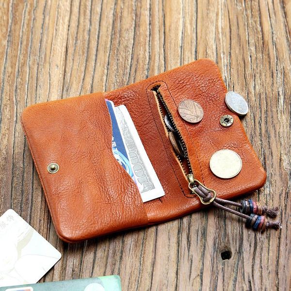 

wallets 100% genuine leather wallet for men women vintage handmade short bifold small slim purse female with zipper coin pocket, Red;black
