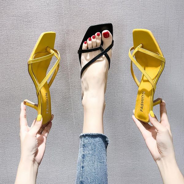 

slippers 2021 summer high heels female korean version of the wild non-slip pin toe stiletto sandals women, Black