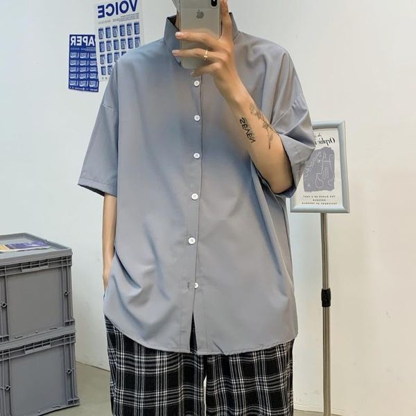 

men's casual shirts summer gray/black/white dress shirt fashion business society mens korean loose short-sleeved men -3xl, White;black