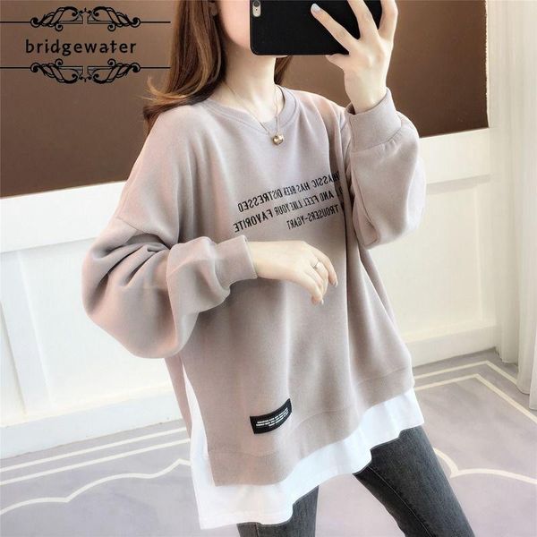

women's hoodies & sweatshirts spring autumn womens pullover hoodless sweatshirt thin style embroidery loose korean fake two-piece simpl, Black