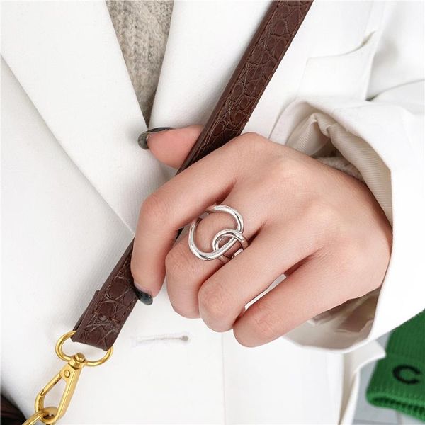 

geometric cross ring simple line design open female personality high-quality texture minimalist cluster rings, Golden;silver