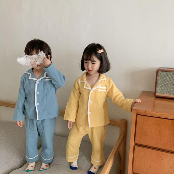 

clothing sets children 100% cotton pajamas set brand 2021 solid pyjama boys and girls sleep lounge bedgown sleepwear pijama 2pcs suit, White