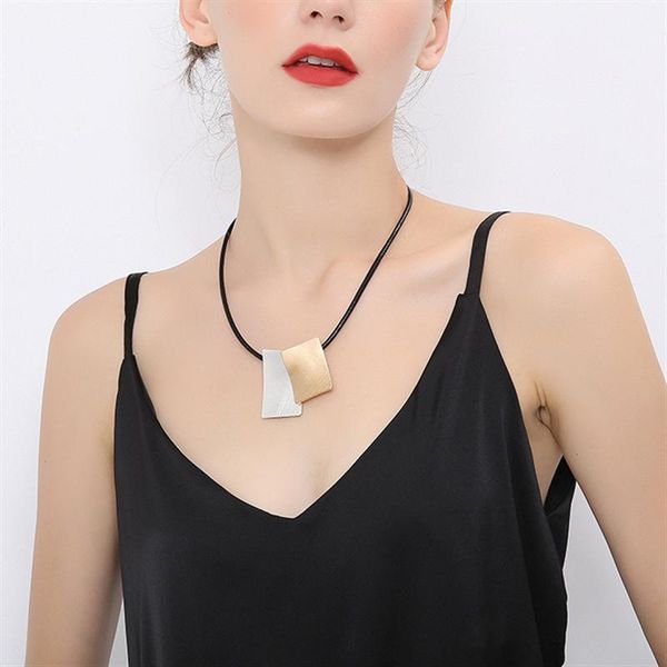 

chains allyes simple geometric pendant necklace for women minimalist trend leather choker clubwear female jewelry, Silver