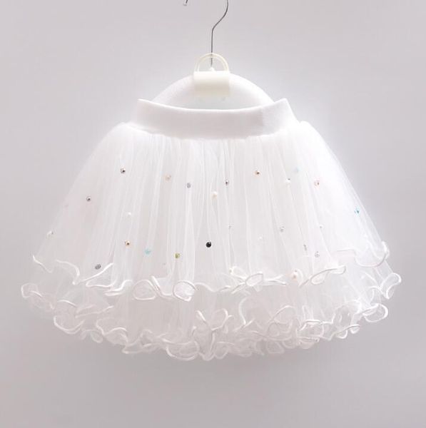 

skirts 2021 summer girls short skirt screen lace chiffon hand-nailed pearl children's puffy bottom fashion party kids clothes