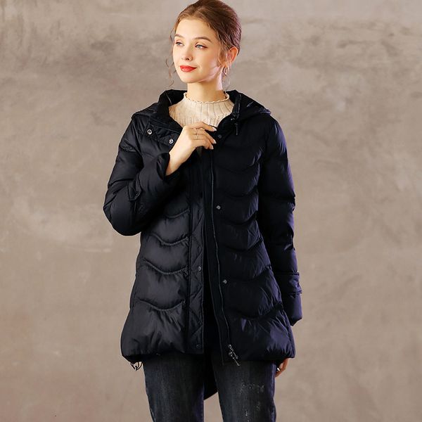 

down women's temperament simple black wild waist thinner hooded thin white duck down jacket tide