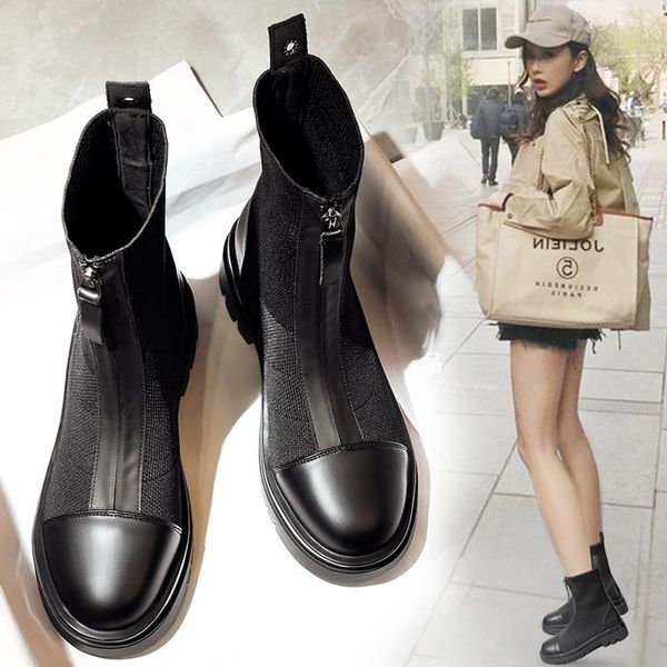 

boots women heel ankle woman shoes british style female platform lasdies fashion black high top