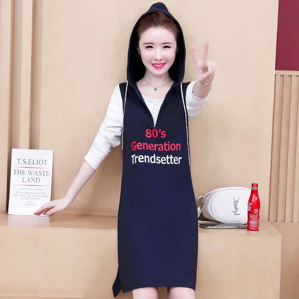 

women's casual dresses oversized dress fall hooded fashion printed letter fake two, Black;gray