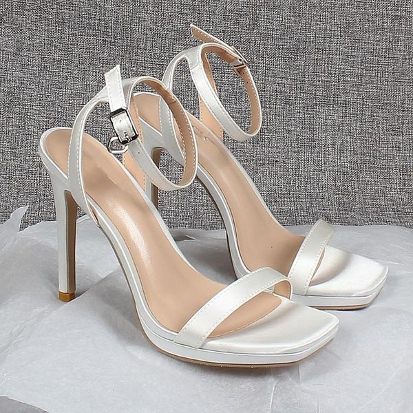 

beige heeled sandals buckle strap riband espadrilles platform 2021 summer female shoe large size open toe black high lacquered s dress shoes