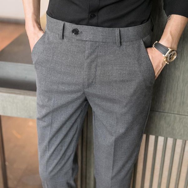 

men's solid color ankle length suit pants 2021 classic business pantalon homme classique fashion vintage formal trousers suits & blazer, White;black