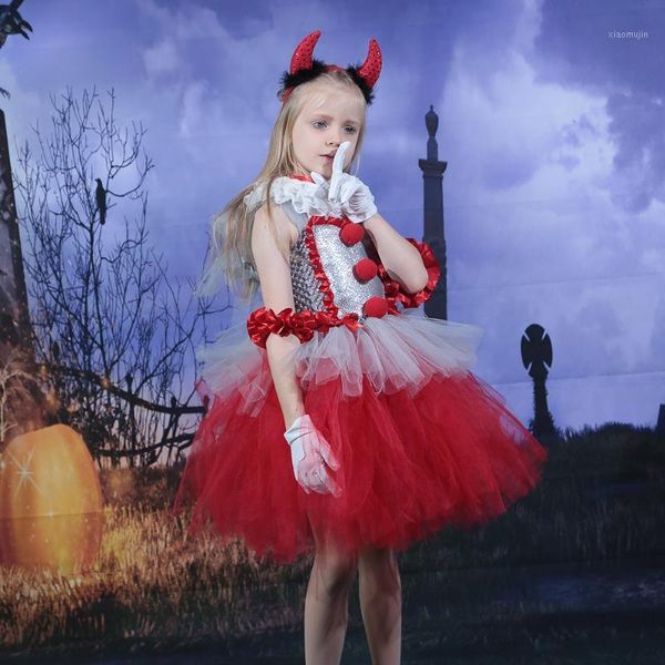 

girl's dresses pennywise inspired girls tutu costume tulle dress kids for halloween scary clown cosplay teen girl vestido, Red;yellow
