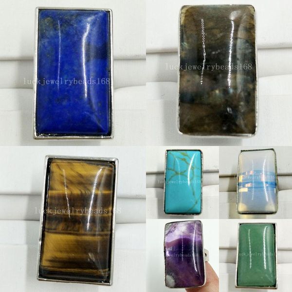 

cluster rings labradorite tigers eye crystal howlite opal aventurine natural lapis lazuli oval women men bead ring 6.5~12" us adjust wf, Golden;silver
