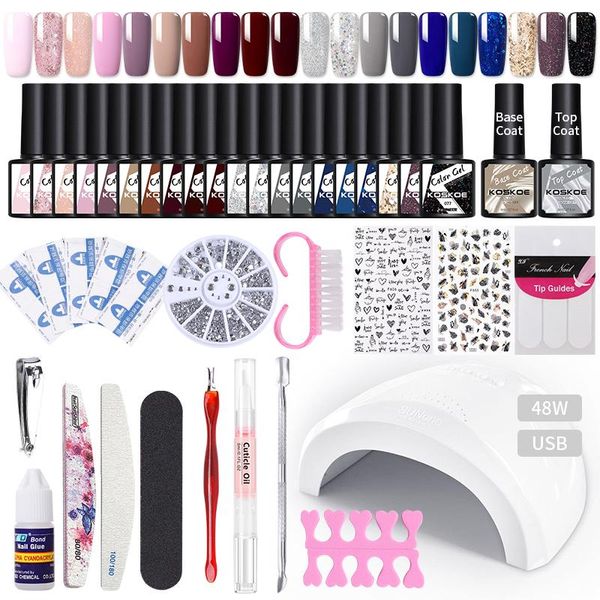 

gel set 48w led lamp nail dryer with 20 pcs polish kit soak off tool base coat varnish art kits